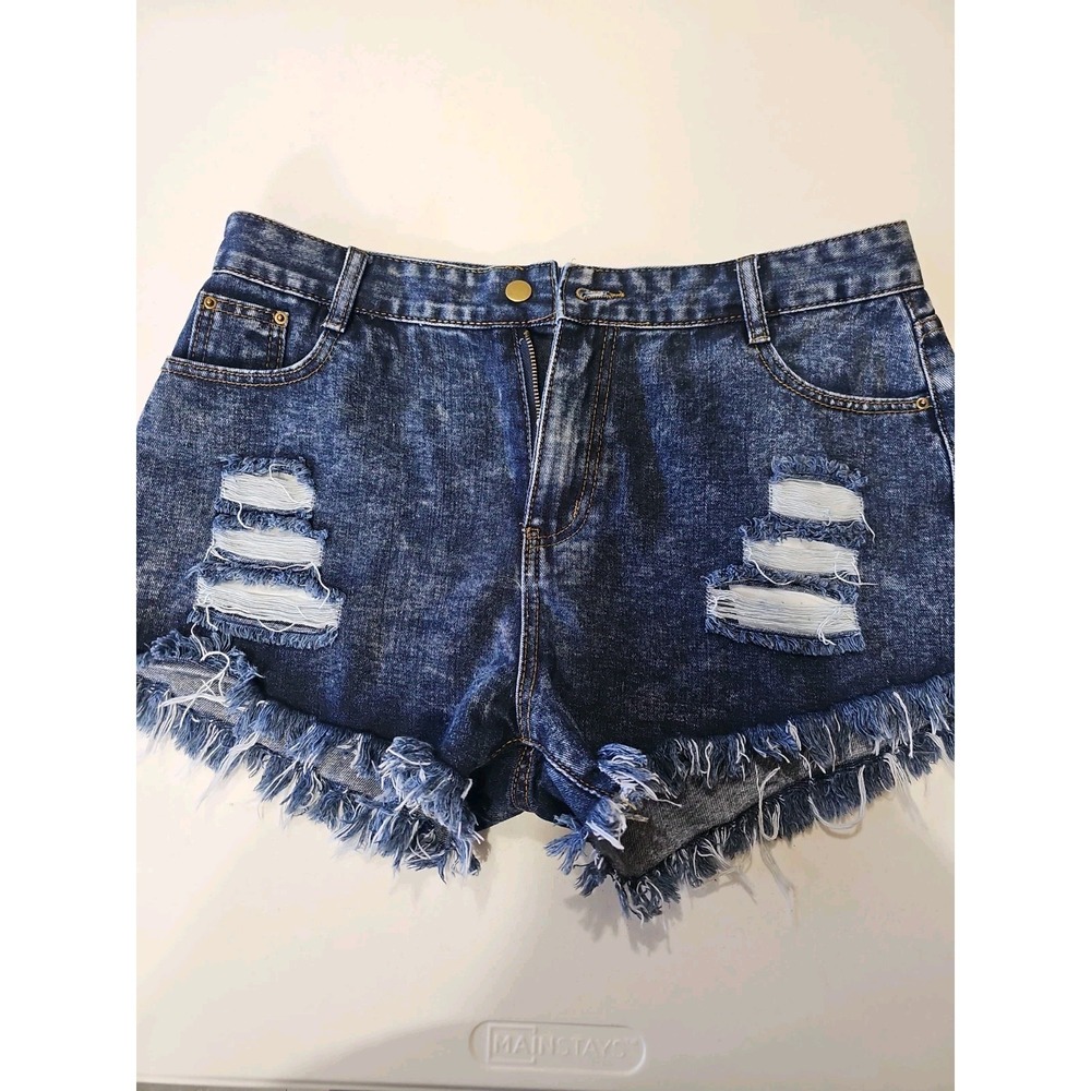 SHEIN Women's Distressed‎ Denim Shorts XL Frayed Hem Blue Jean Shorts